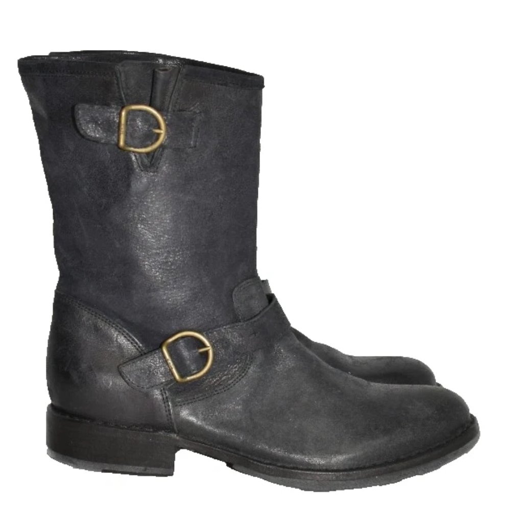 $750 Fiorentini + Baker Eternity Evia Moto Buckles Boots Black Leather 39 (Dc11)
